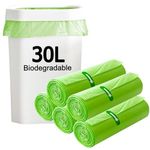 30 Litre Bin Liners 100 Bags, Biodegradable Food Waste Garbage Bags, 30L Strong Compostable Trash Caddy Liners, Recycling Degradable Rubbish Bags for Kitchen Bathroom Garden Office, Green, 60 x 65cm