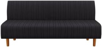H.VERSAILTEX Stretch Futon Slipcover Armless Sofa Cover Furniture Protector Without Armrests Slipcover Soft with Elastic Bottom for Kids, Spandex Jacquard Modern Stripe Design, Jet Black