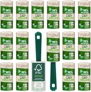Today Eco - Rouleau adhesif Vetement 16 Rouleaux avec Couvercle + 2 Brosses. Plastique 95% de Matériaux Recyclés. Brosse Anti Poil Animaux