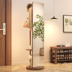 AnywaysWood 70"x16"Full Length Mirror with Stand,Coat Rack with Mirror,Solid Wood Floor Mirror,Swivel Mirrorfor Bedroom, Living Room, Cloakroom