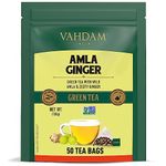 VAHDAM, Amla Ginger Green Tea Bags (50 Count) Med Caffeine, Non-GMO, Gluten-Free | Amla & Ginger, Vitamin C | Whole Loose Leaf Tea Bags | Resealable Ziplock Pouch