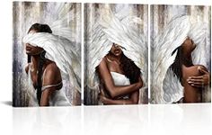 sechars Angel Wall Art Canvas Black Woman with Angel Wings Painting Prints Modern African American Abstract Girl Pictures Artwork for Home Living Room Bedroom Decor (Medium)