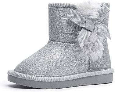 KRABOR Toddlers/Little Girls Boots,Glitter Warm Winter Snow Shoes with Cotton Lining and Cute Bow Silver Size 7