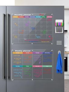 AEVFCY Magnetic Acrylic Calendar for Fridge, 2 Pack 11.8"x15.7" Clear Dry Erase Monthly and Weekly Planner Board Set for Refrigerator, Reusable Magnetic Fridge Calendar with 8 Colorful Markers