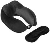 amazon basics Luxury Memory Foam Travel Neck Pillow + Sleeping Eye Mask + Noise Isolating Ear Plugs Combo | Portable Bag | Orthopedic Neck Support, Soft Fabric | Airplane, Car, Home (Black and Gray)