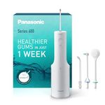 Panasonic Series 600 Water Flosser for Teeth, Cordless EW-DJ67-W311, 99.9% Plaque Remover, IPX7, 2 Ultrasonic Nozzles, 1 Orthodontic & 1 Tongue Care Nozzle, 5 Pressure Settings, Oral Irrigator, White