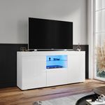 ELEGANT 1350mm Modern High gloss TV Stand Cabinet with Ambient Light for 22"-58" Flat Screen 4k TVs/LED Light TV Cabinet with Shelves and Drawers for Living Room Bedroom, White