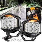 Auxbeam 5in 168W Round LED Offroad Light Pod, V-MAX Series 16440LM Side Shooter LED Offroad Driving Light, Amber DRL with 270°Beam Pattern Ditch Light Universal Auxiliary Light for Truck ATV Jeep Ford