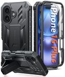 FNTCASE for iPhone 16 Plus Case: Military Grade Drop Proof Protection Mobile Cover with Kickstand | Matte Textured Rugged Shockproof TPU | Protective Sturdy Phone Case - 6.7 inch Black