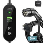 LCLCTEK EV Charger Cable Type 2 to 3 Pin Plug, Portable UK 3 Pin EV Charger, Electric Car Charger [8/10/13A], EV Car Charger with LED Display, IP66 Waterproof, Type 2 Cable EVs and PHEV (Black, 5m)