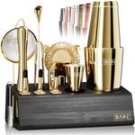 Pro Cocktail Kit | Mixology Bartender Kit | 14-Piece Cocktail Shaker Set | Martini Home Bartending Bar Accessories | Incl. 35 Recipe Cards | Gift Set (800ml/28oz Boston Shaker, Gold/Black)