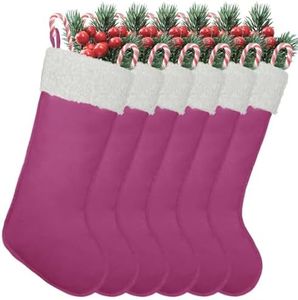 LinaGarten Christmas Stockings for Family Holiday Decorations and Xmas Tree Fireplace (6, Pink-Grain-Large)