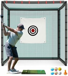 Shopsource Golf Cage Net, 7x7x7ft Golf Net with Rubber Hose, Noise Reduction Golf Hitting Net for Backyard Indoor Outdoor Lawn Practice(Includes 1 Hitting Mat 6 PU Balls 1 Tee)