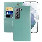 MONASAY Vegan Leather Fit for Galaxy S22 5G Wallet Case, [Included Screen Protector][RFID Blocking] Flip Folio Cell Phone Cover with Credit Card Holder, 6.1 inch,Mint