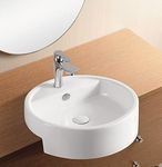 Clickbasin Semi Recessed Bathroom Basin | A Large Family Sized 480mm Diameter Sink | Sits on Edge of Counter for a Space Saving Install | in White Ceramic with Overflow