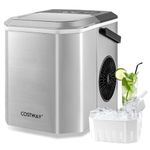 COSTWAY Countertop Ice Maker with Self-Cleaning, 9 Ice Cubes Ready in 6-13 Mins, 26.5Lbs/24H, 2 Sizes of Bullet Ice, Portable Ice Machine with Handle, Ice Scoop and Basket for Home Office (Silver)