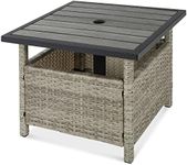 Best Choice Products Wicker Side Table with Umbrella Hole, Square PE Rattan Outdoor End Table for Patio, Garden, Poolside, Deck w/UV-Resistant Frame, Storage Space - Gray