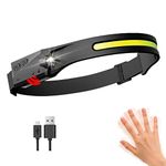 WINDFIRE COB LED Headlamp USB Rechargeable, Hands Free Ultra-Low Profile, 6000 High Lumen, 5 Modes, 270° Illumination Wide-Beam LED Motion Sensor Headlamp, Great for Running, Cycling, Camping