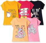 T2F Girl's Solid Regular Fit T-Shirt (GLS-TSRT-11_Multicolor 4 9-10 Years)