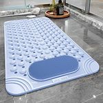 Hedrix Shower Mat Non Slip - Bath Mat with a Drain Hole and Suction Cups to Keep Floor Clean, Shower Foot Scrubber Massage Mat (69 x 36, Light Blue)