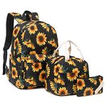 School Backpack for Teen Girls, 3-in-1 Kids Backpack Bookbag Set School Bags with Lunch Box Pencil Case (Sunflower)