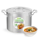 NutriChefKitchen Stainless Steel Cookware Stockpot - 14 Quart, Heavy Duty Induction Pot, Gas, Induction, Ceramic, Glass and Halogen Cooktops Compatible - NCSPT14Q, Silver, one Size