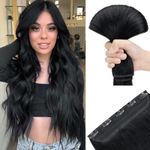 SEGOHAIR Hair Extensions Clip in Human Hair Extensions, 20" One Piece 5 Clips Thick Clip in Hair Extension - 3/4 Full Head -Jet Black(200g)