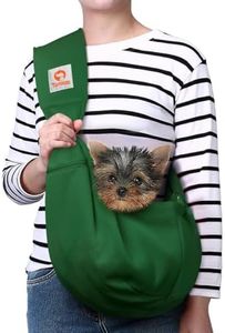 Tomkas Small Dog Cat Sling Carrier Puppy Purse Travel Wrap Soft Crossbody Pet Bag (Emerald Green, M - Zip Pocket & Adjust Strap)