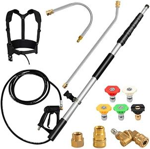TANGZON 18FT/550cm Telescoping Pressure Washer Wand, 4000PSI High Power Washer Telescopic Spray Wand with 5 Spray Nozzles, 2 Adapters, Pivoting Coupler & Support Harness, Gutter Rod Cleaner Attachment