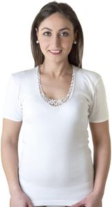 New Day intimo eccezionale Made in Italy- 3 Maglie Intime per Donna Manica Corta con Pizzo macramé o Bordo Raso in 100% Puro Cotone (Pizzo/Bianco, 3XL)