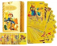 ZEKWON Pokemon Cards Pokémon Card Game Set – 55 Rare Unofficial VMAX GX VSTAR Cards Shiny Battle Trading Cards for Kids & Collectors Gift Pack - Gold(Golden 55 Pcs)