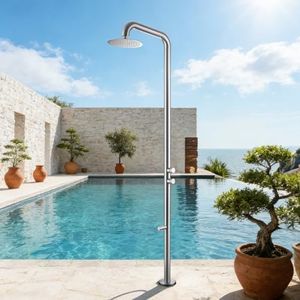 Chalirs Freestanding Outdoor Shower with Foot Wash,316 Marine Grade Stainless Steel Nickel Outdoor Shower Kit,Outside Shower with 10'' Rain Shower Head,Outdoor Shower Fixture for Beach Poolside