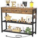 Cyclysio 47 Inches Console Table, Entryway Table with Charing Station, Narrow Console Table with Storage, Industrial Sofa Table with 3 Drawers, Rustic