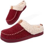 LongBay Women's Wool Felt Sherpa Memory Foam Slippers with Plush Fleece Lining Slip on Moc Clogs Indoor Or Outdoor (Medium / 7-8, Wine Red)