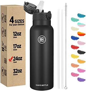 Han's Bottle Sports Water Bottle - 24 Oz, Straw Lid, Leak Proof, Vacuum Insulated Stainless Steel, Double Walled, Thermo Mug,Black