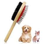 Dog Brush Double Sided Wooden Dog Brushes for Grooming Messaging & Cleaning 2 in 1 Pin & Bristle Soft Pet Hair Brush for Dogs & Cat Long or Short Haired