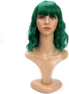 BERRYLION Wigs for Women|Short Bob Wig with Bangs|Synthetic Wavy Bob Wig With Air Bangs (Green)