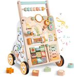 Weilim Wooden Baby Walker with Wheels — 10-in-1 Montessori Push Walker & Activity Centre for 1 Year Old, Adjustable Speed & Height, Educational Walking Toy for Toddler Boys Girls 12+ Months