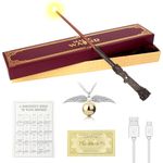 WDKXCN Harry Potter Wand, 35CM Harry Potter Wands Glow, USB Charging Harry Potter Light Up Wand, Magic Harry Potter Wand in Gift Box with Spell Card, Station Ticket and Necklace