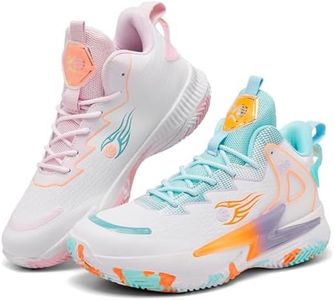 KIUSMETY Basketball Shoes for Womens Mens Fashion Comfortable Volleyball Sneakers Breathable High Top Non Slip Outdoor Sport Woman Man Shoe Greenpink Size 9