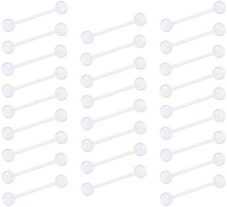 14G 35pcs Clear Barbells, Length 16mm Clear Bioflex Acrylic Nipple Barbell Tongue Ring Retainer for Body Piercing