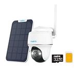 Reolink 4G LTE Cellular Outdoor Security Camera + 32GB SD Card, No WiFi Security Camera Outdoor Wireless Go PT Plus+Solar Panel, 3K HD Color Night Vision, Person/Vehicle/Animal Detection, 2-Way Audio