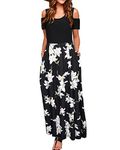 STYLEWORD Women's Summer Cold Shoulder Short Sleeve Maxi Dress Floral Print Elegant Long Dress with Pockets(Floral01,L)