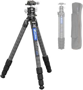 LEOFOTO Carbon Fiber Tripod with Leveling Base for Camera, 360° Rotating Ball Head, 1/4" QR Plate for Sport Camera/Phone/Projector, Compact Tripod with Panoramic Base, A Bubble Level, Max Load 22LB