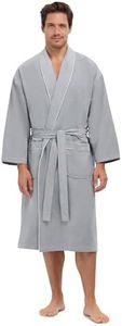 MONARCH Cats Eye Pattern Chamois Microfiber Shawl Hotel Robe - Lightweight Absorbent Soft Spa Bathrobe in Cypress (Large, White)