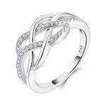 YL Celtic Ring 925 Sterling Silver April Birthstone white cubic zirconia Anniversary Eternity Infinity Celtic Knot Ring for Women（SizeR)