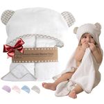 Channing & Yates Baby Towel with Hood and Washcloth Gift Set - Organic Baby Towels and Washcloths - Bamboo Hooded Towels for Baby (Beige/White)