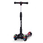 Baybee Flash Scooter for Kids, 3 Wheel Kids Scooter Smart Kick Scooter with Foldable & Height Adjustable Handle & Extra-Wide LED PU Wheels & Brake, Skate Scooter for Kids (ST4-Black)