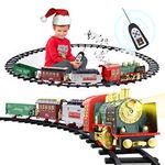 Train Set for Boys Girls, Christmas Electric Train Set with Steam, Sound & Light, Train Toys w/Steam Locomotive Engine, Cargo Cars & Tracks for Kids Boys 3 4 5 6 7 8 Year Old (M, Christmas)
