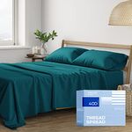 THREAD SPREAD 100% Cotton Split King Sheets Sets for Adjustable Bed - 400 Thread Count 5 Pc Sateen Sheet Set - Ultra Soft, Breathable Cooling Cotton Sheets - Deep Pocket Split King Bed Sheet (Teal)